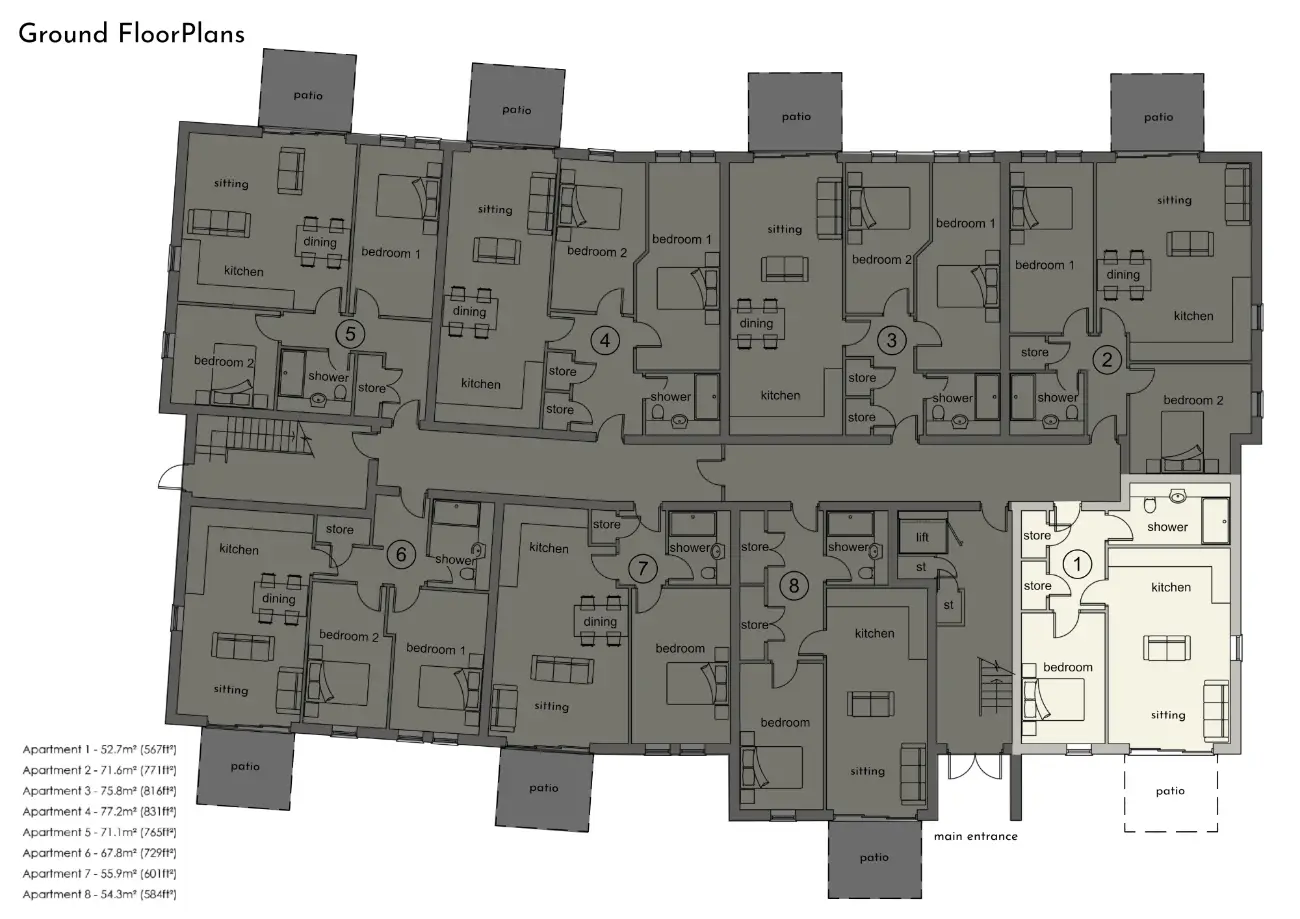 Apartment 1 Floor Plan - Sandringham Manor | Dukeires Homes Ltd