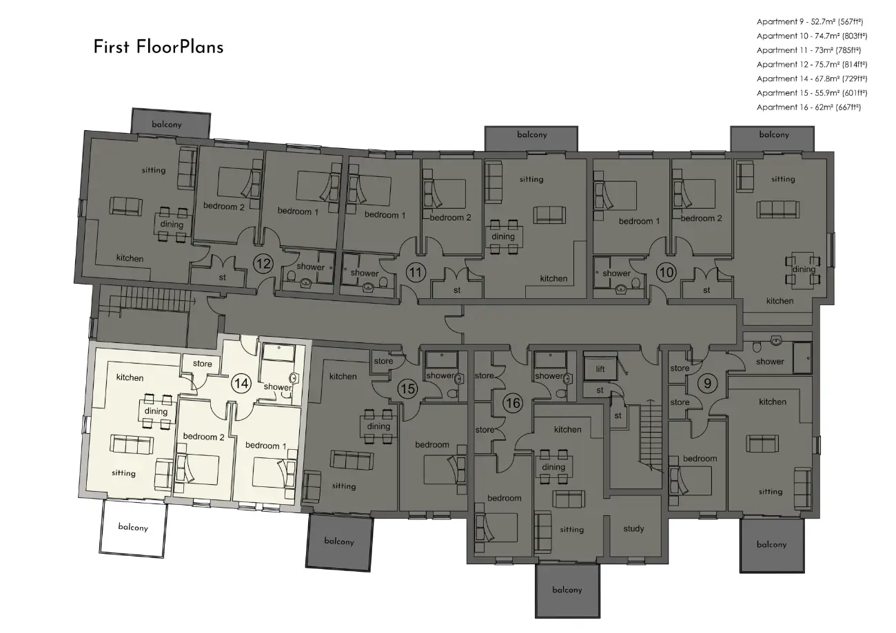 Apartment 14 Floor Plan - Sandringham Manor | Dukeires Homes Ltd