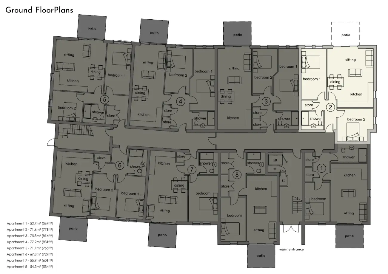 Apartment 2 Floor Plan - Sandringham Manor | Dukeires Homes Ltd