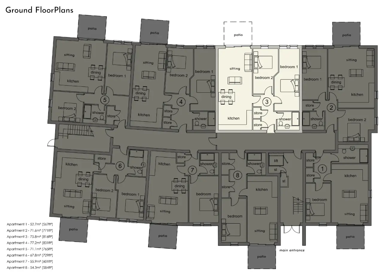 Apartment 3 Floor Plan - Sandringham Manor | Dukeires Homes Ltd