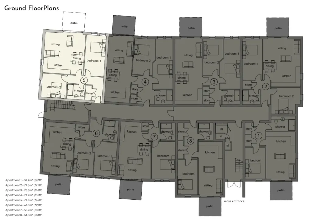 Apartment 5 Floor Plan - Sandringham Manor | Dukeires Homes Ltd
