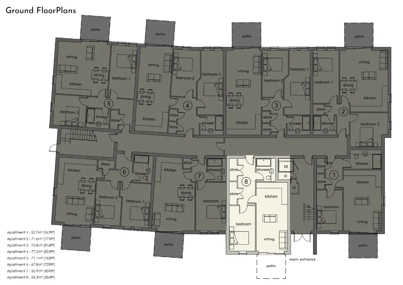 Apartment 8 Floor Plan - Sandringham Manor | Dukeires Homes Ltd